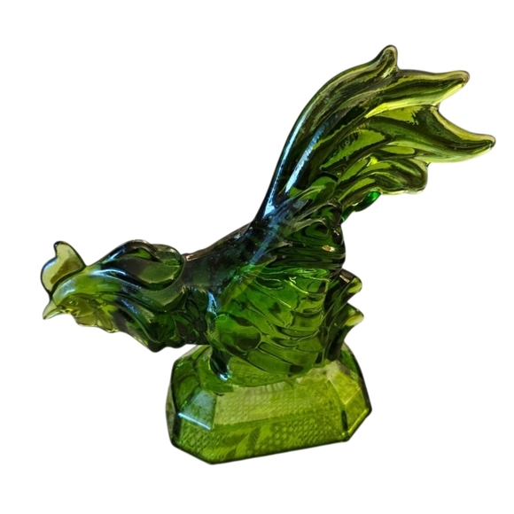 L.E. Smith Green Glass Fighting Rooster Vintage Farmhouse Style Primitive - Picture 3 of 4